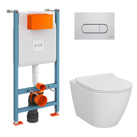 9878B003-7200 Комплект унитаза с инсталляцией Vitra Sanibelle с сиденьем микролифт и клавишей смыва Хром глянцевый