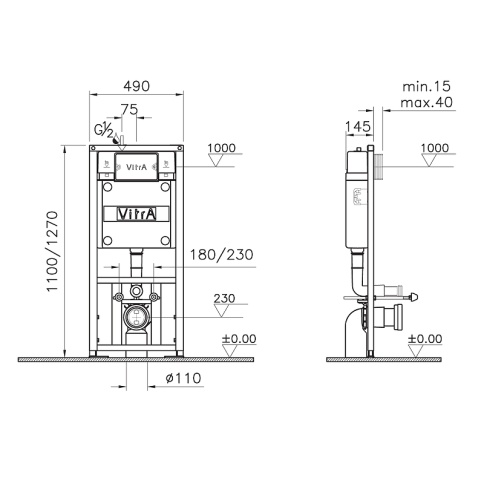 9856B003-7206 Комплект унитаза с инсталляцией Vitra Integra Square с сиденьем микролифт и клавишей смыва Хром матовый фото 4