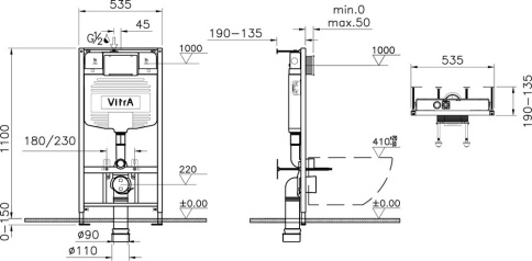 9005B003-7211 Комплект унитаза с инсталляцией Vitra S 40 с сиденьем микролифт и клавишей смыва Хром глянцевый фото 2