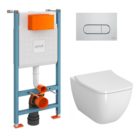 9855B003-7206 Комплект унитаза с инсталляцией Vitra Shift с сиденьем микролифт и клавишей смыва Хром глянцевый фото 1