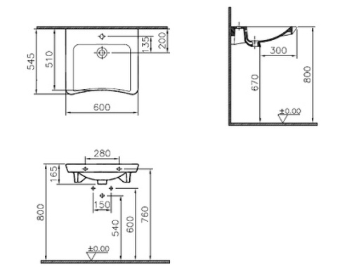 5289B003-0001 Conforma Раковина для инвалидов 60 см  белая VITRA фото 2