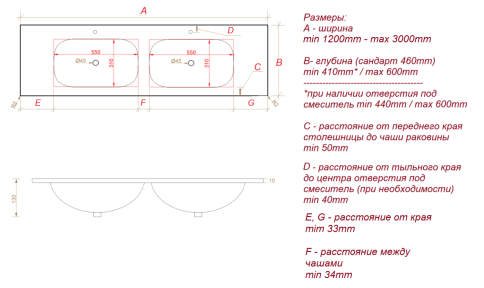 Раковина двойная Solid Flow инд. размер от 1200 до 3000мм OLIVEEKA фото 3