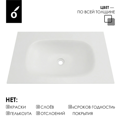 F80W Раковина накладная Solid Flow 80см (без отв. под смеситель) белый матовый OLIVEEKA фото 5