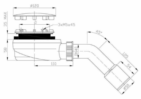 EWBN942 Сифон для душевых поддонов 90/40 черный низкий PLASTBRNO фото 2