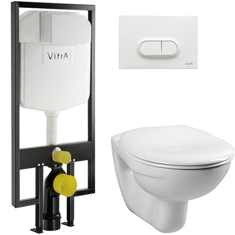 9773B003-7201 Комплект унитаза с инсталляцией Vitra Normus с сиденьем и кнопкой смыва Белой фото 1