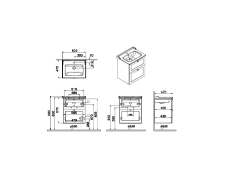 68853 Root Classic Тумба 60 см с классической раковиной 2 ящика матовый темно-синий VITRA фото 2