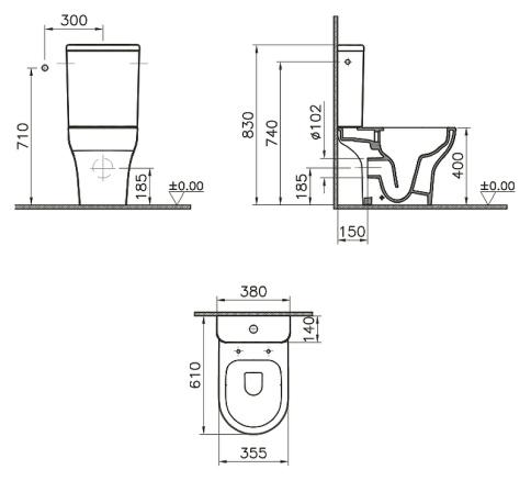 9824B003-7207 Zentrum Напольный безободковый унитаз Open-back с бачком и сиденьем микролифт фото 3