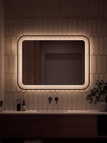 LED-00003253 Зеркало ТОСКАНА 90х70 с бесконтактной подсветкой черный JORNO фото 2