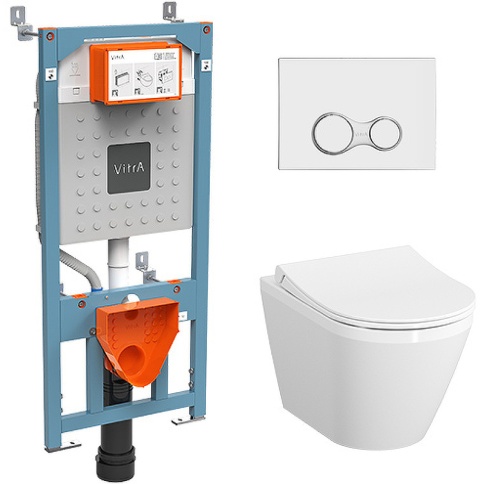 9856B003-7205 Комплект унитаза с инсталляцией Vitra Integra Round с сиденьем микролифт и клавишей смыва Хром глянцевый фото 1