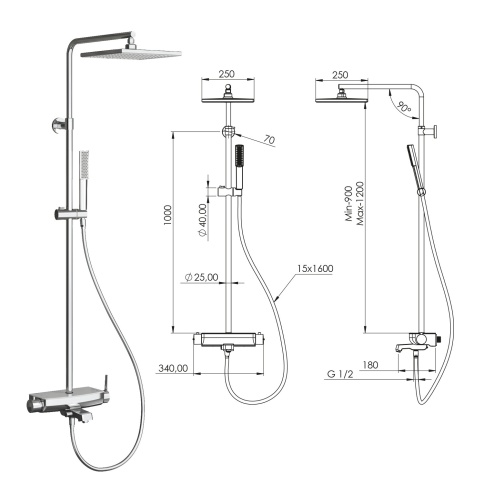 DK3701C Душевая стойка Mira с изливом, белое стекло TESKA фото 2