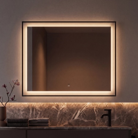 LED-00003252 Зеркало МАТЕРА 100х80 с бесконтактной подсветкой черный JORNO фото 4