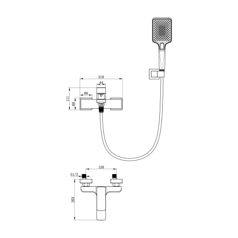 OL-639003A-BGM D-LINE Смеситель для ванны с душевым гарнитуром оружейный металл OLIVEEKA фото 3