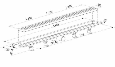 SZE2750 Пластиковый сливной канал с сеткой из нержавеющей стали 2, L = 755 мм, гидрозатвор фото 4